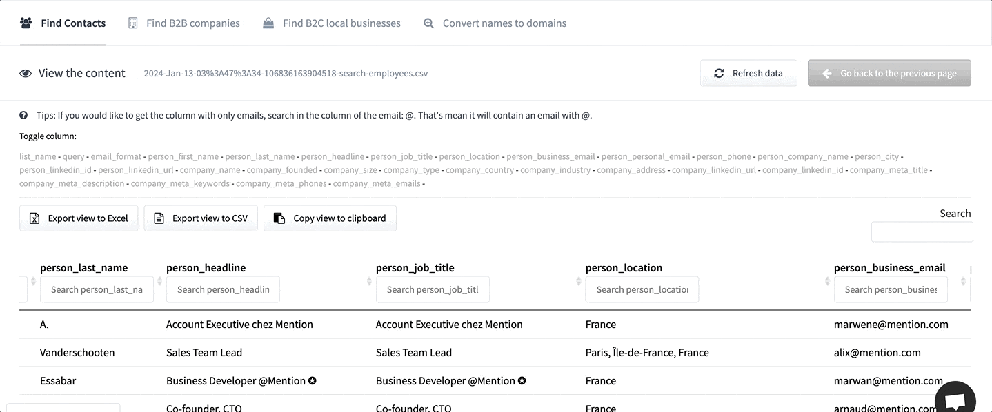 Enrichment API dashboard preview