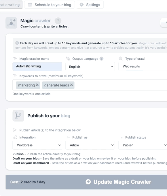 AI SEO article generation preview