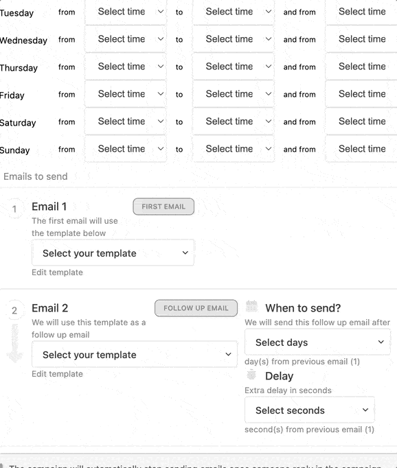 Automated email sequence editor preview