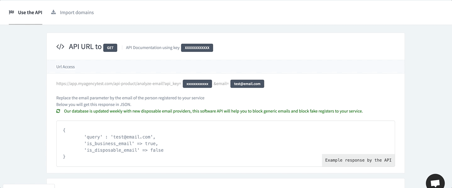 Email validation API preview